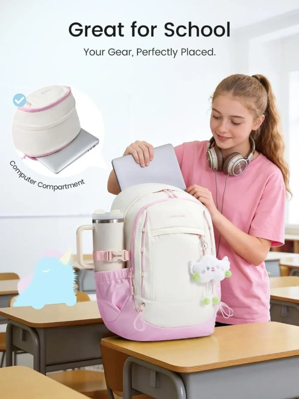 Cute Teen Girl School Backpack, Stylish Bookbag for Students, Durable & Trendy